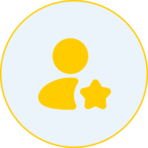Yellow person with a star icon inside a white circle with a yellow border.