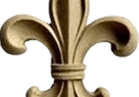 A gold fleur de lis is shown on the green background.